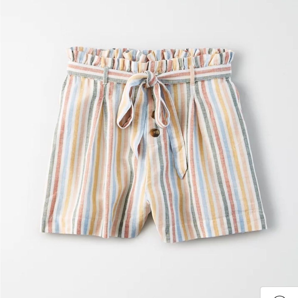 AE High-Waisted Striped Button Front Paperbag Short